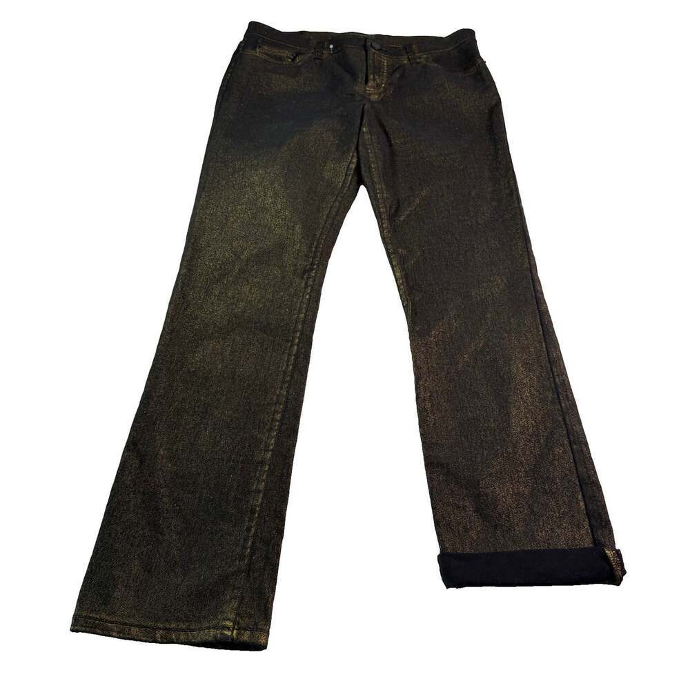 NWOT Lauren Jeans Co Ralph Lauren Women's 10 Black Gold Metallic Modern Straight